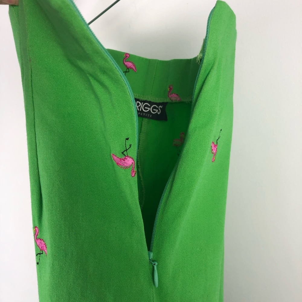 Briggs Pink Flamingo Embroidered Green Capri Pants - Picture 10 of 13